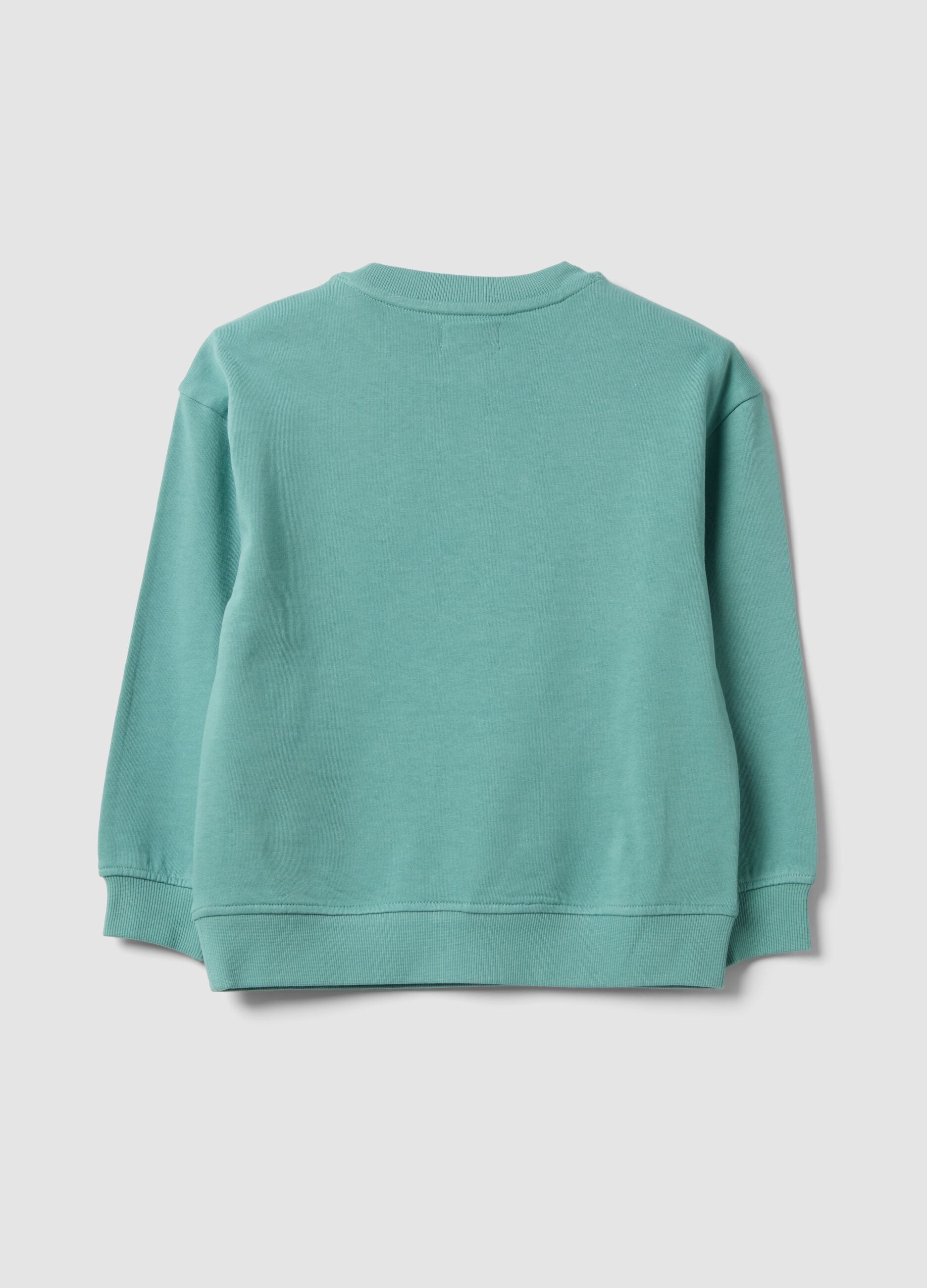 Sweatshirt com capuz azul em algod&atilde;o puro, corte oversized, com estampado e bolso canguru para menino