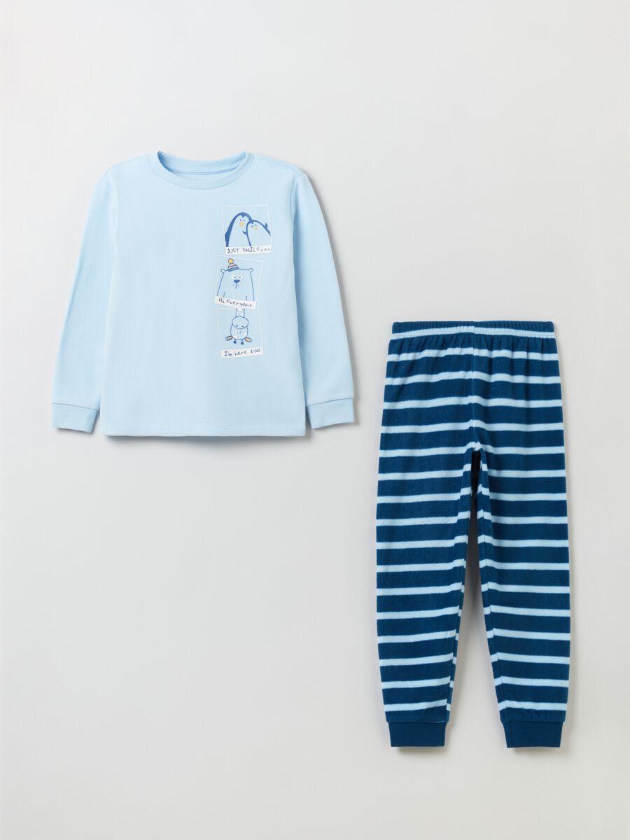 Fleece pyjamas with striped pattern and print_0