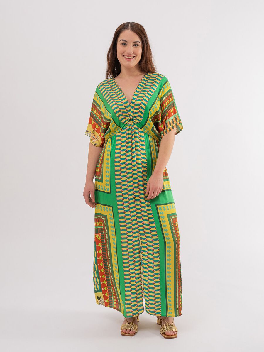 Curvy long dress with multicoloured print_0