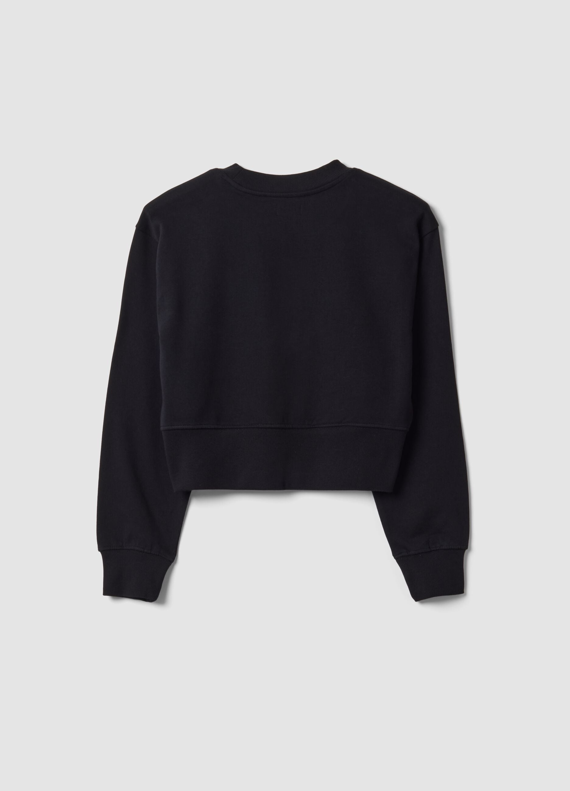 Schwarzes Sweatshirt aus Bio-Baumwoll- und Viskosemix mit Rippkragen