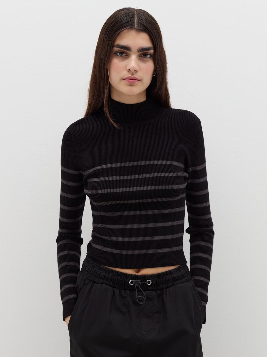 Pullover with striped mock neck_0