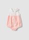 Pink and white organic cotton romper with classic collar_0