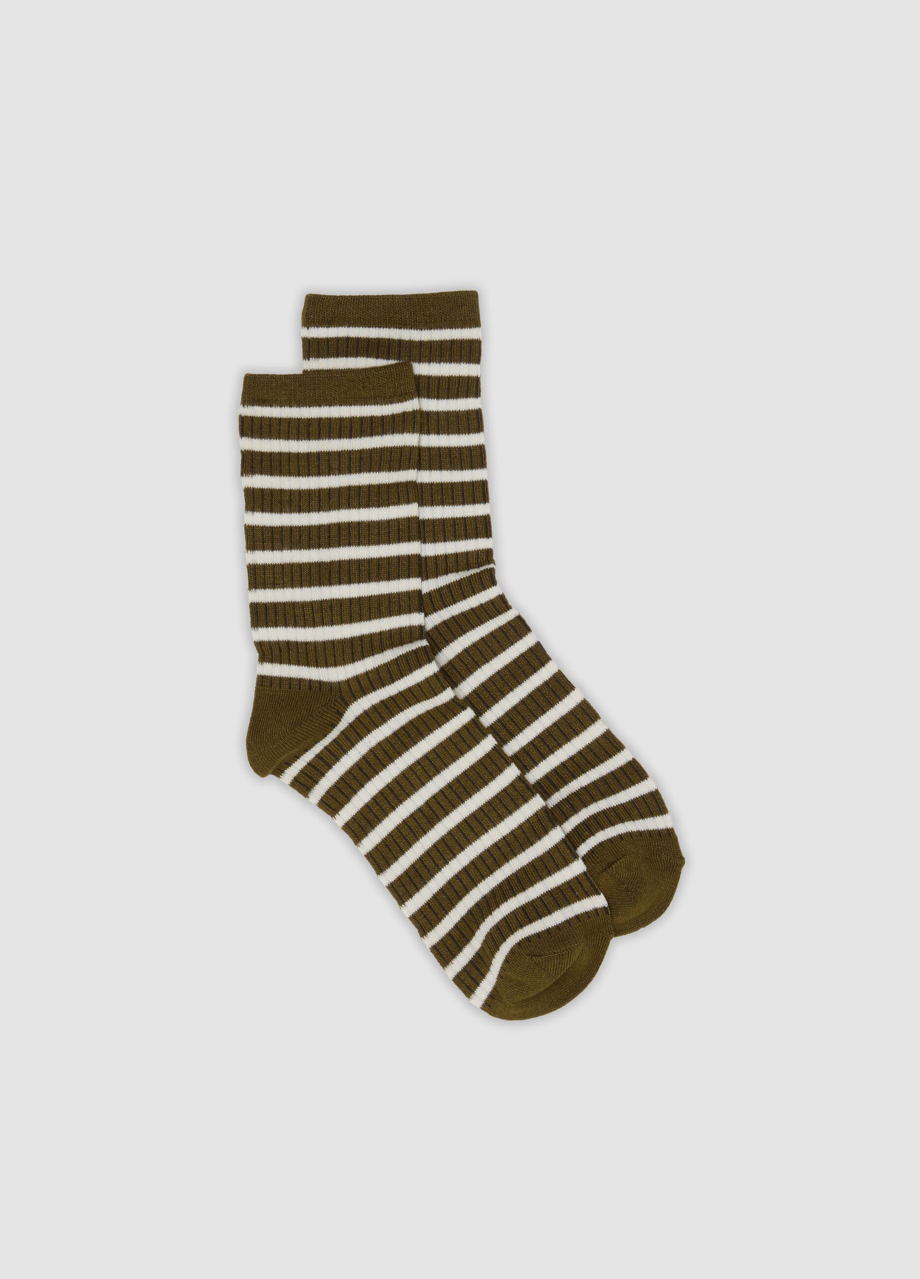 Green striped stretch-fabric socks