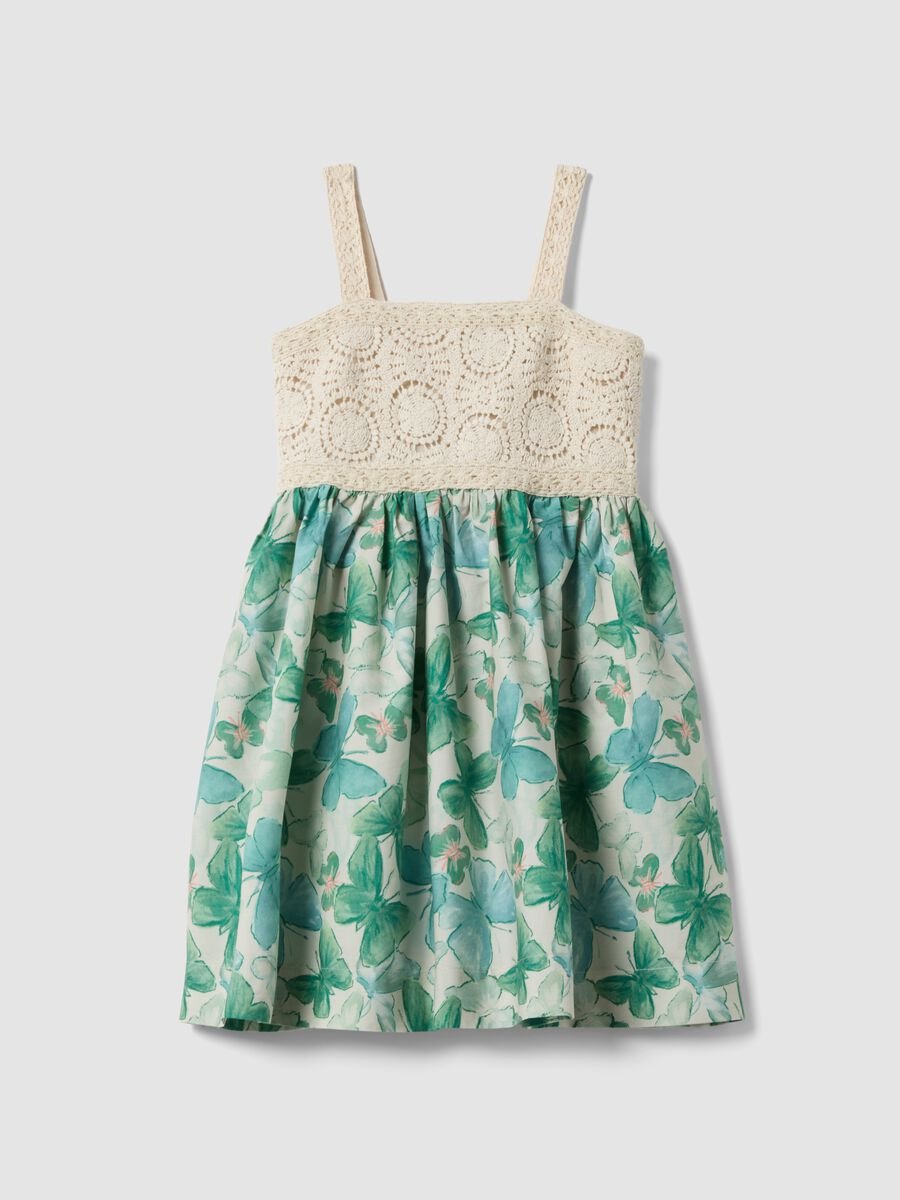 Pure cotton dress with crochet details and floral print_3