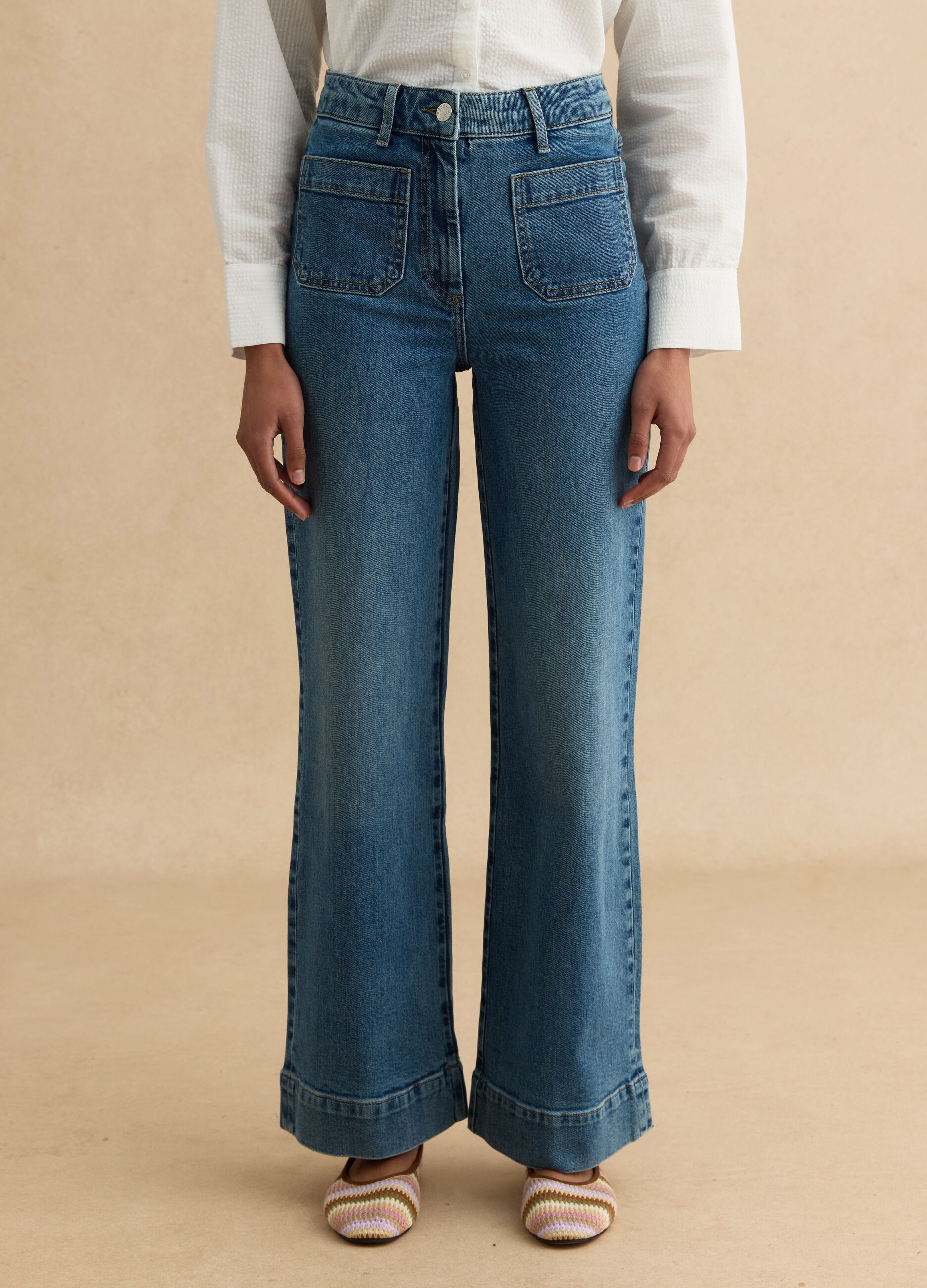 Stretch denim cotton trousers regular fit