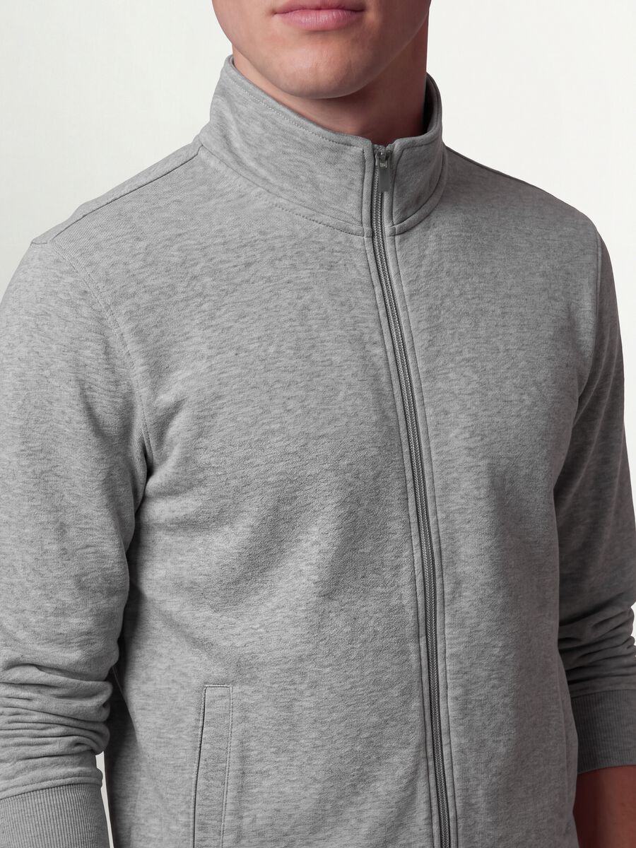 Grey cotton-blend sweatshirt with crew neck and zip, regular fit_1