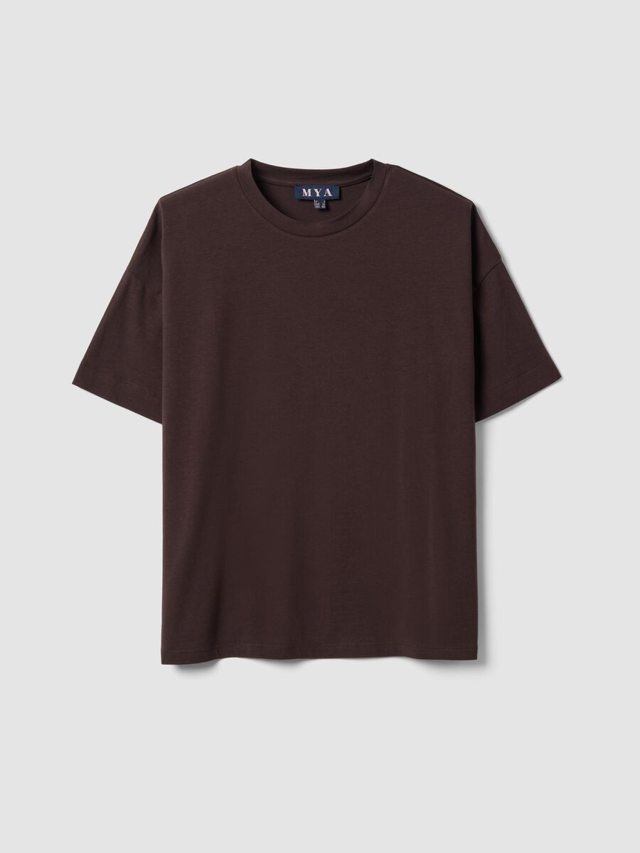 Brown crew-neck T-shirt in stretch cotton-modal blend, regular fit_0
