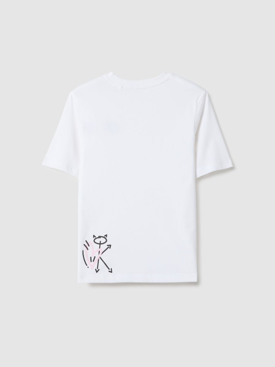Girls' white pure cotton overfit T-shirt with lettering_4