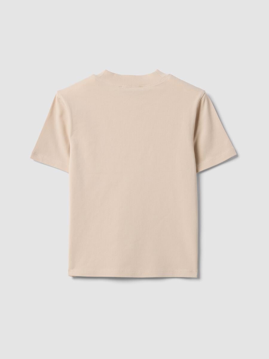 Beige fitted stretch-cotton T-shirt with high neck_5