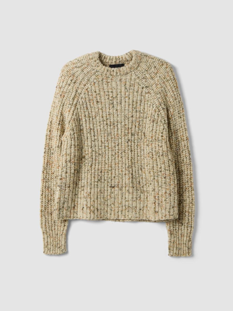 Maglia girocollo ecr&ugrave; in misto lana verde salvia arancione_0