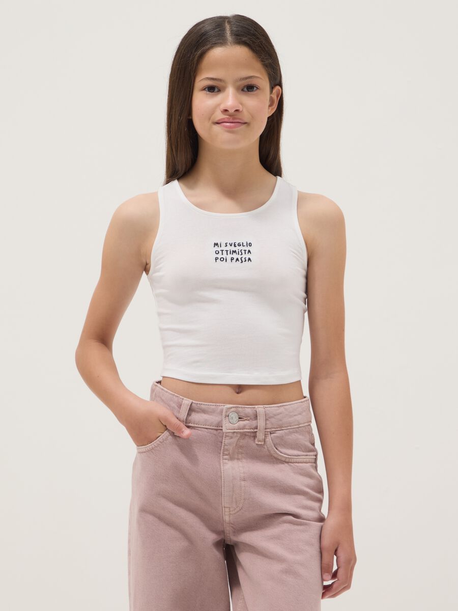 D&eacute;bardeur blanc fitted en coton stretch pour fille avec broderie_0