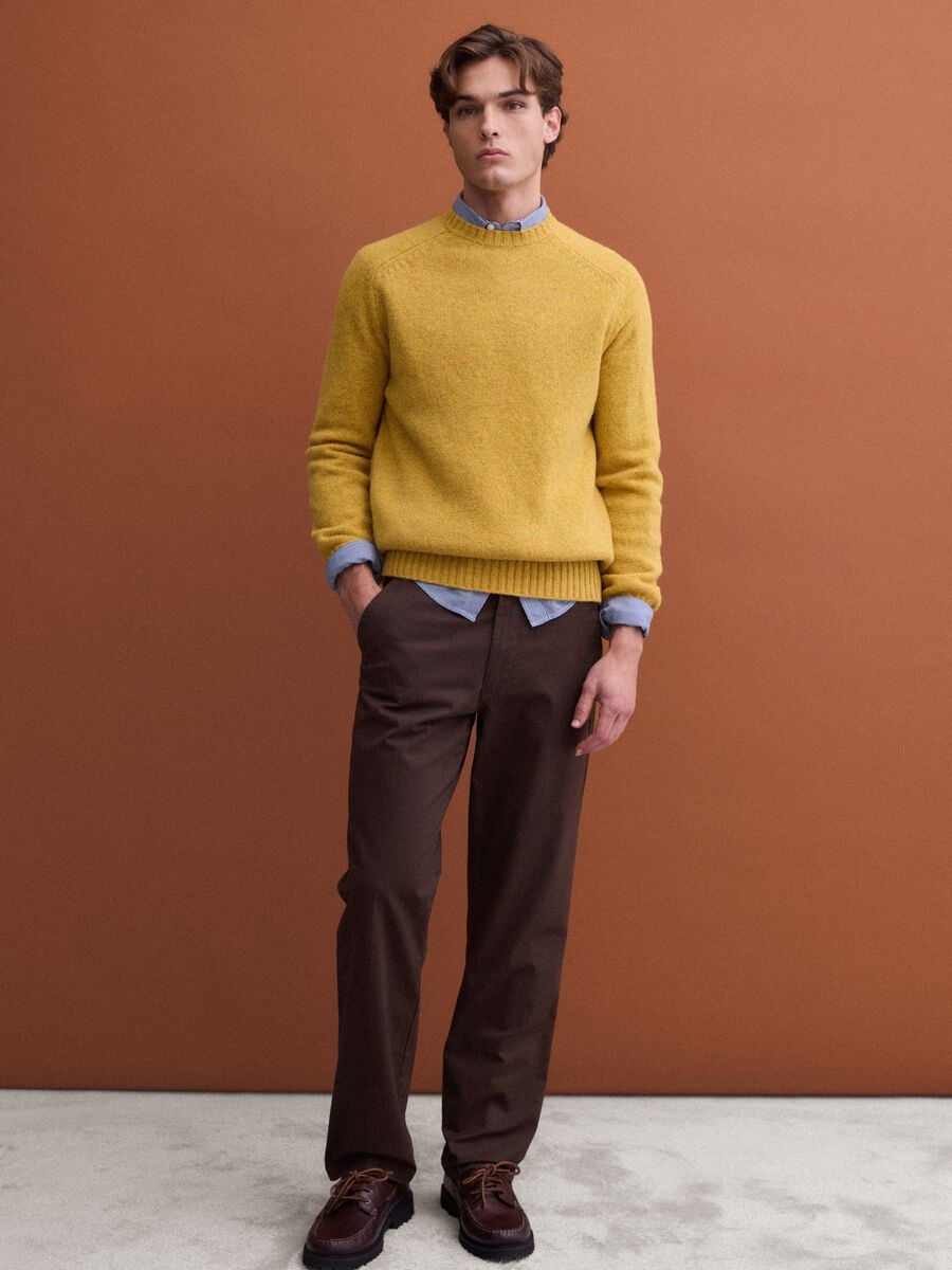 Yellow crew-neck pure wool jumper, regular fit_1