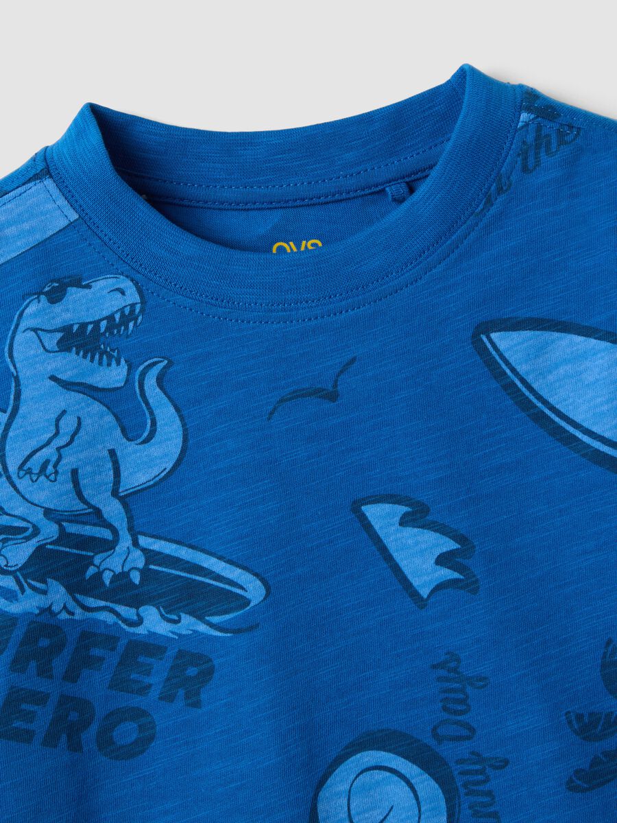 Blue short-sleeved pure cotton T-shirt_2