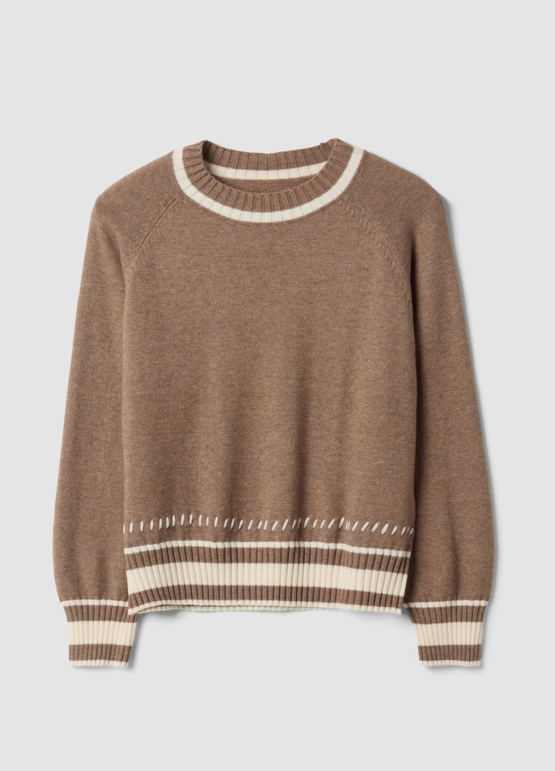 Brauner Pullover aus Viskosemix mit Streifenb&uuml;ndchen, Regular Fit