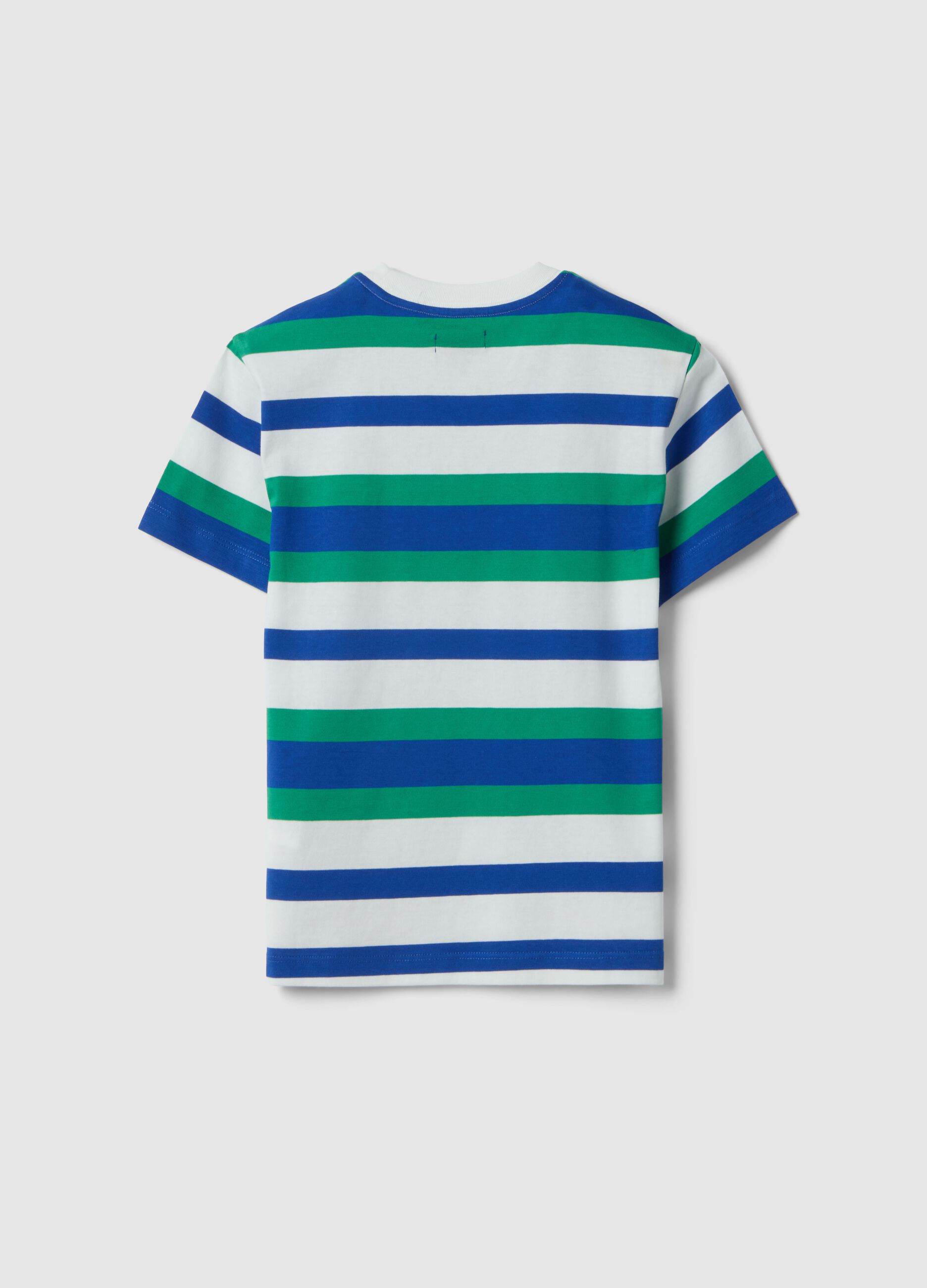 Boys&rsquo; pure cotton multicolour striped T-shirt, regular fit