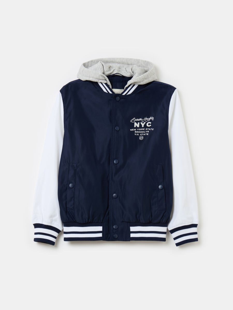 Varsity bomber jacket with hood and embroidery_0