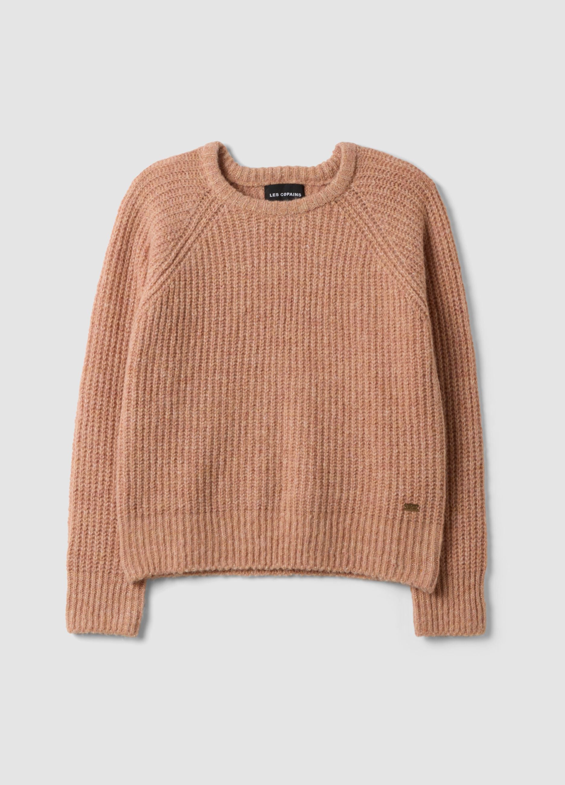 Rosa Rippstrickpullover aus elastischer Wolle, Regular Fit