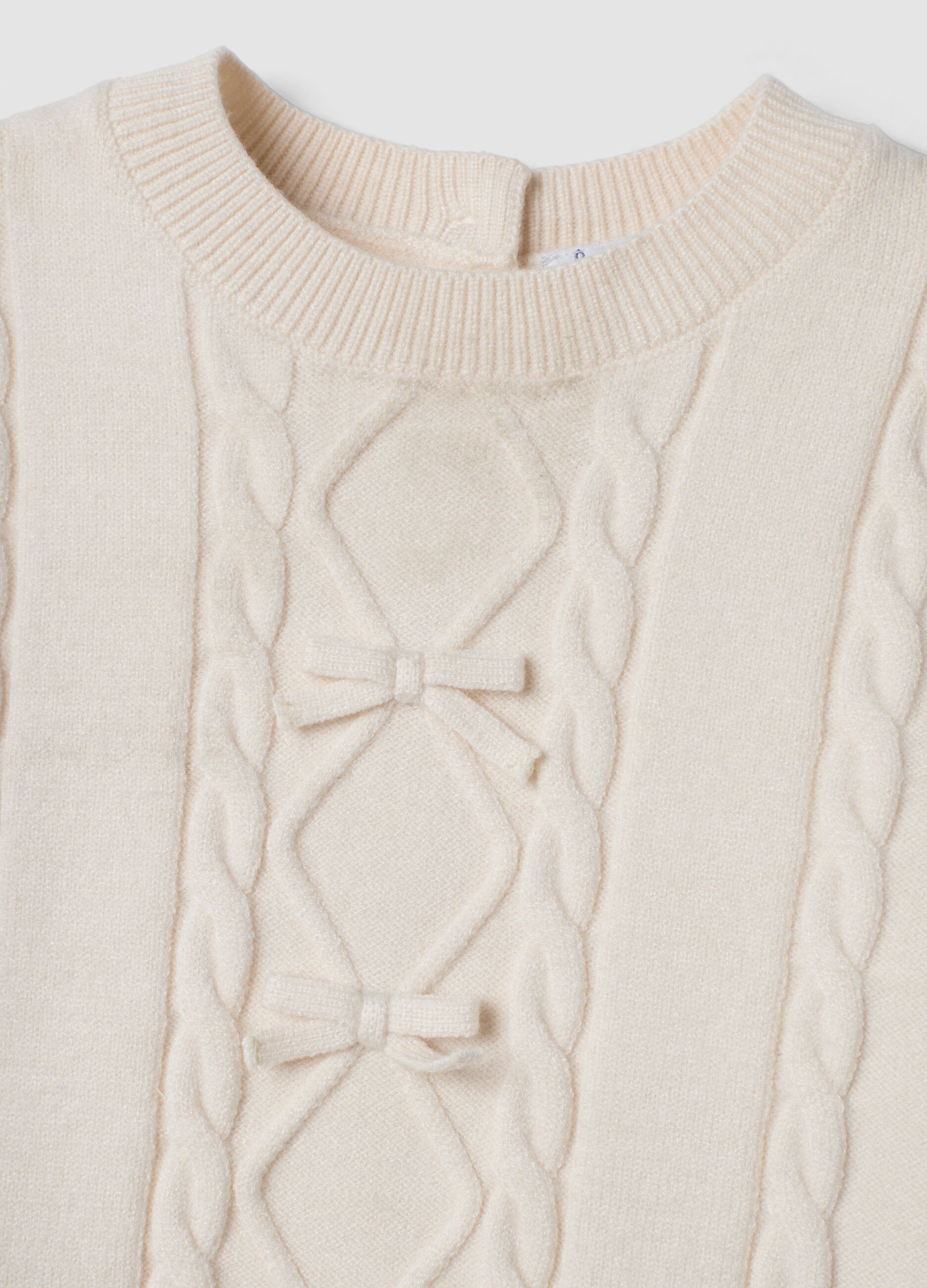 Beige viscose-blend jumper with textured crew neck