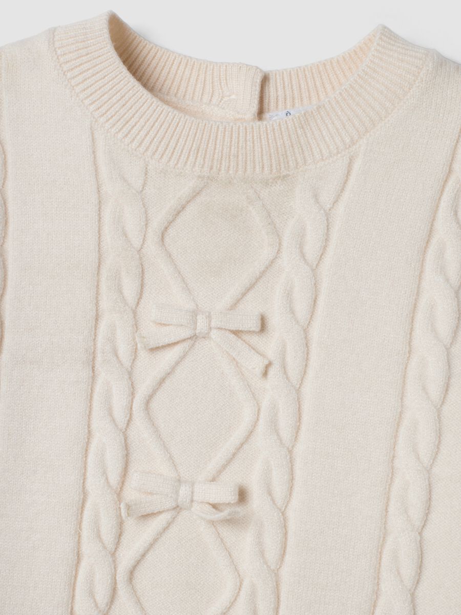Beige viscose-blend jumper with textured crew neck_2