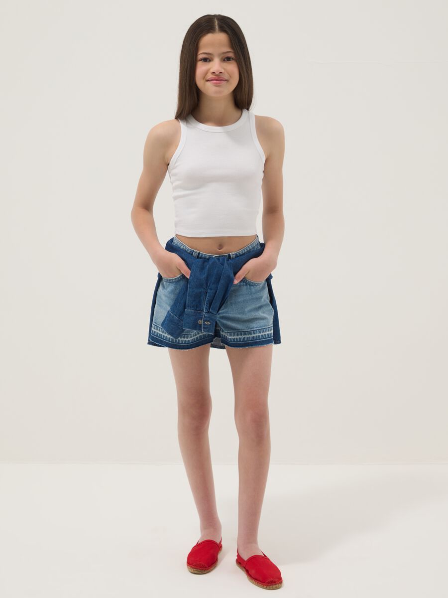 Blaue Denim-Shorts aus reiner Baumwolle f&uuml;r M&auml;dchen, Straight Fit_0
