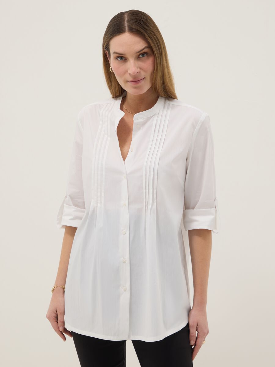 White Regular Fit Maternity Shirt in Stretch Cotton Blend_1