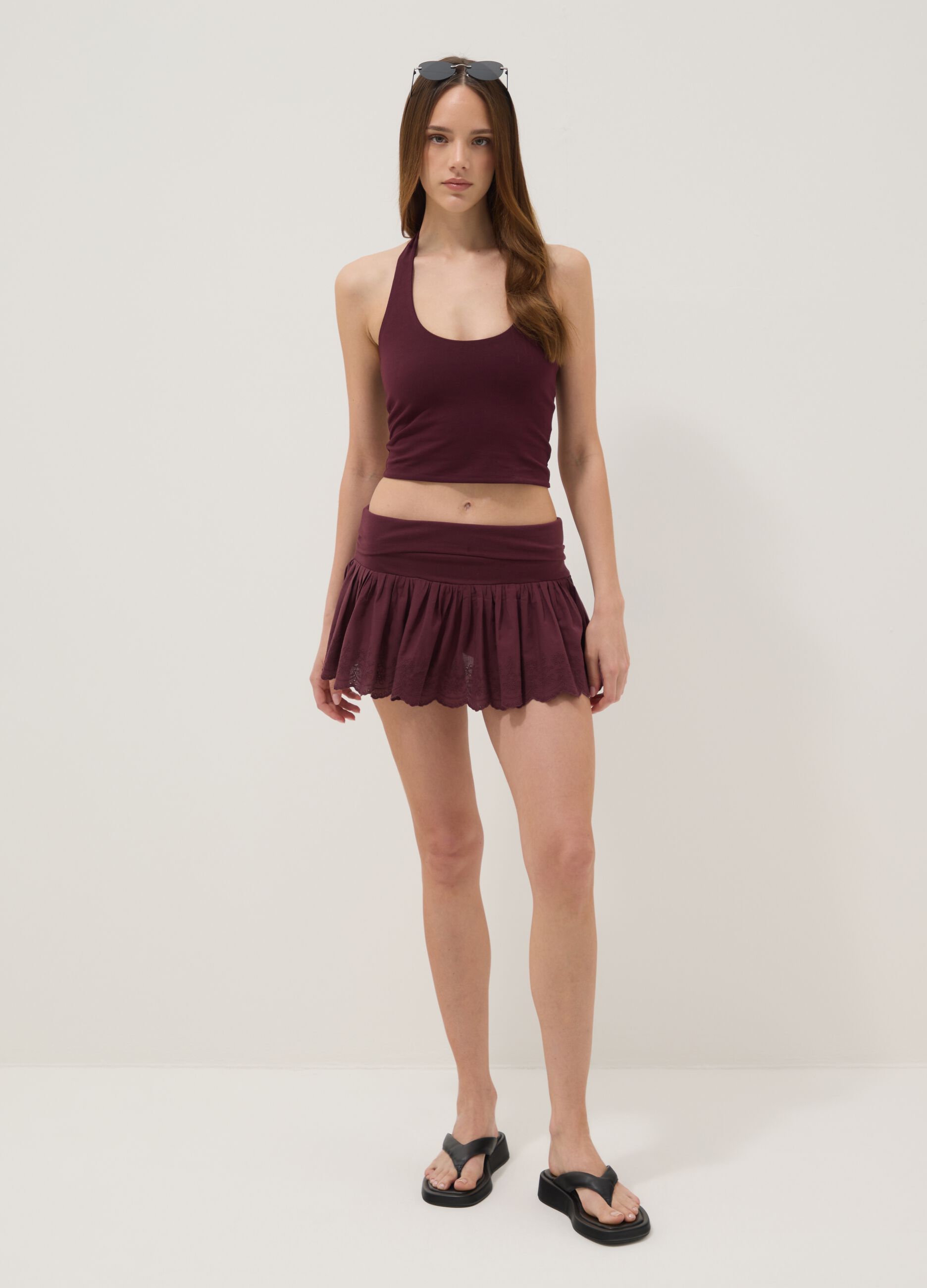Violettes Top aus Stretch-Baumwolle