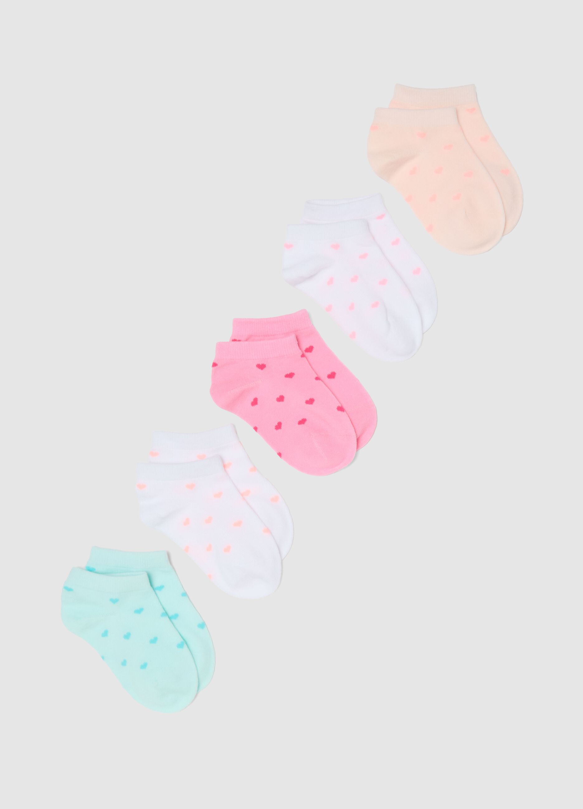 Multipack of multicoloured cotton blend socks for girls with hearts