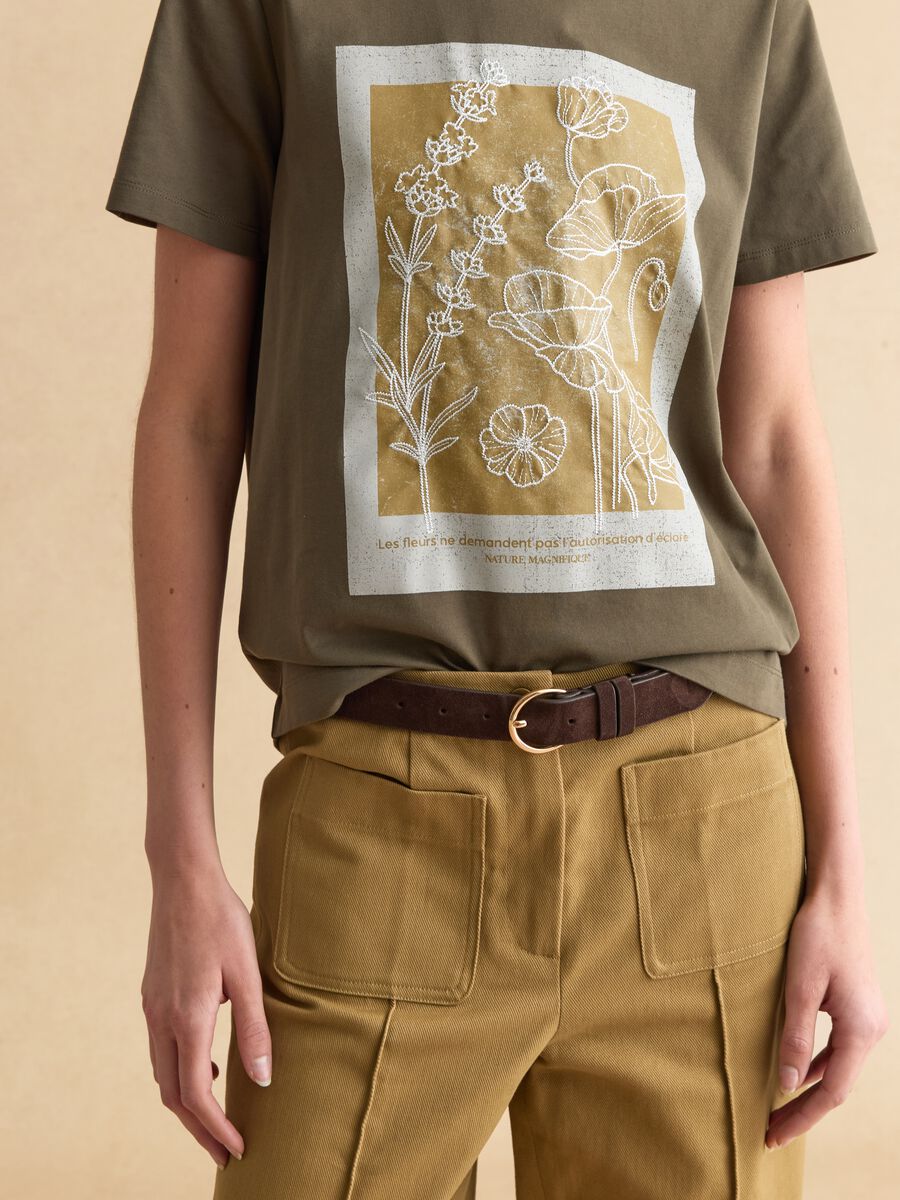 Green pure cotton regular fit T-shirt with floral print_3