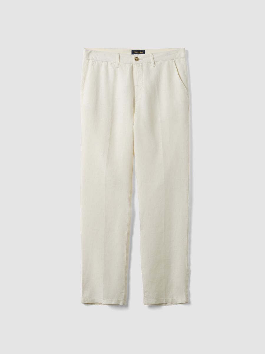 White pure linen chino trousers, regular fit_4