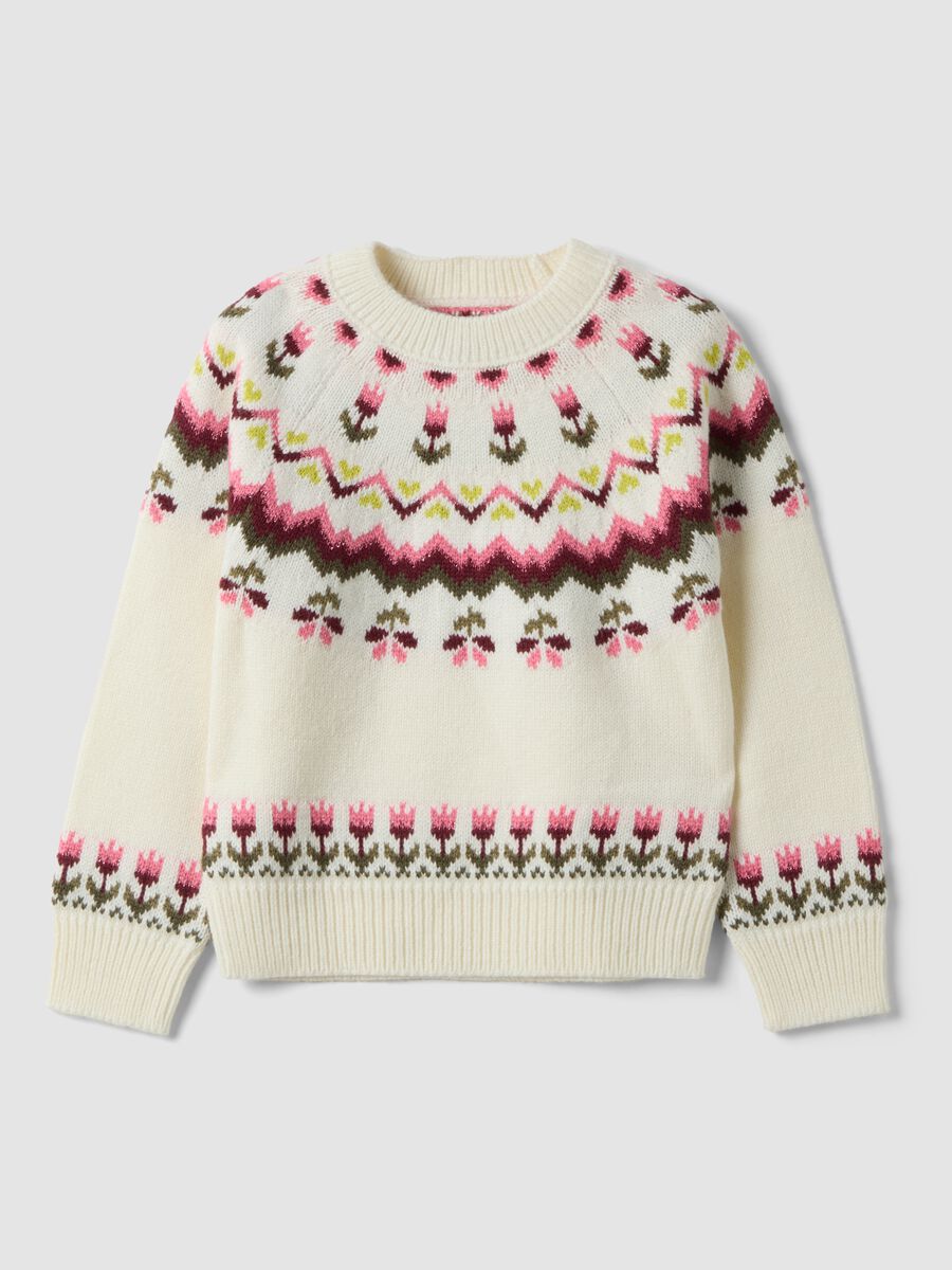 Maglione bianco girocollo jacquard regular fit_0