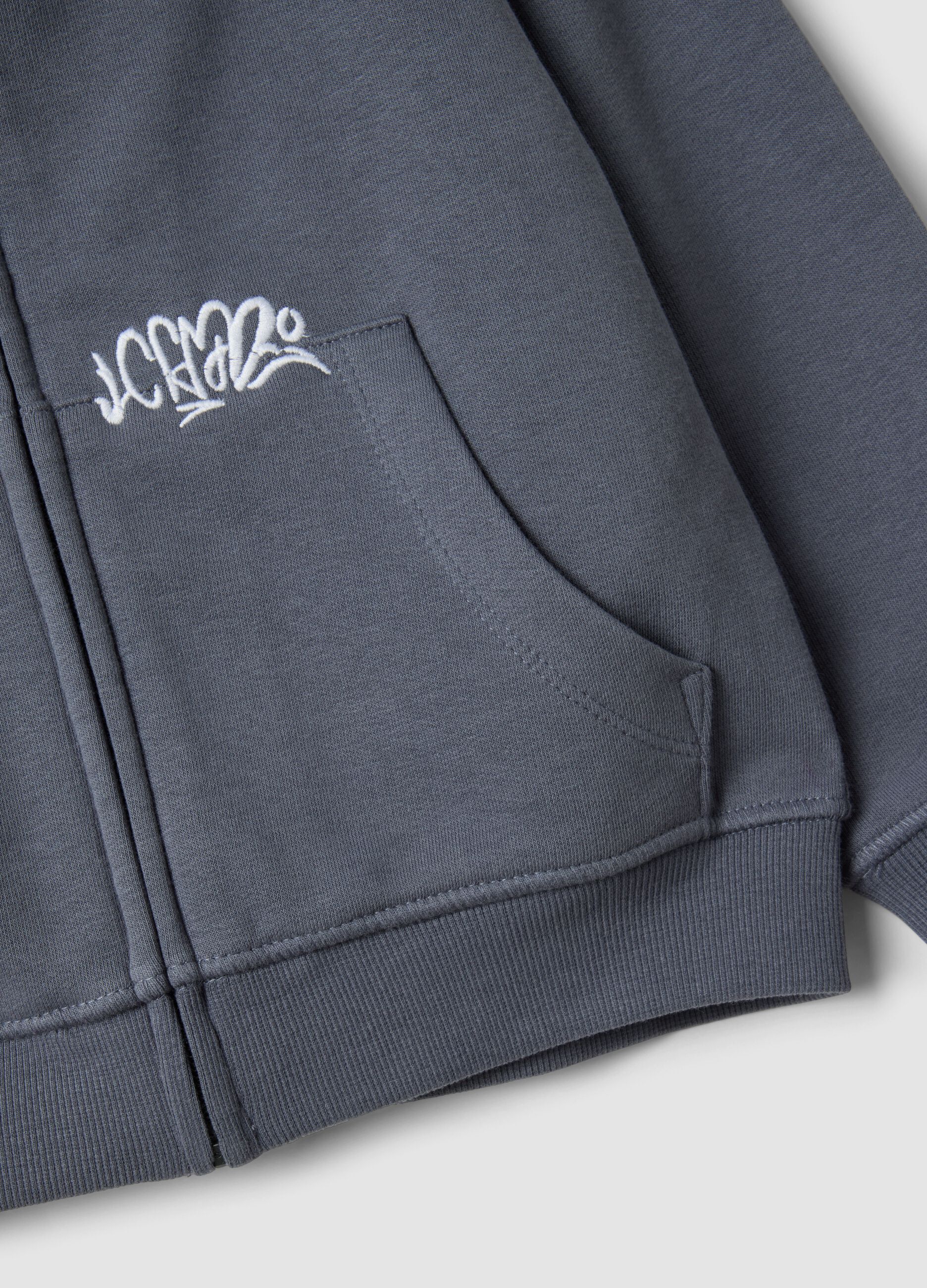Grey cotton-blend hooded sweatshirt, regular fit, for boys