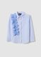 Camicia azzurra a righe con volant e colletto classico per bambina_0