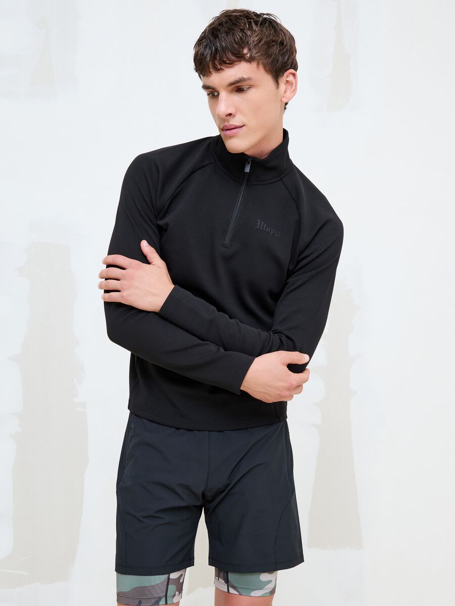 Sweat technique demi-zip &ndash; Coupe ajust&eacute;e Noir_1