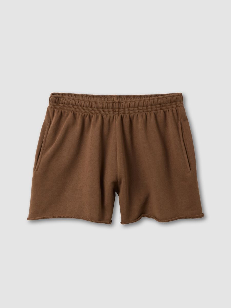 Bermudas marrones de mezcla de algod&oacute;n con cintura el&aacute;stica_0