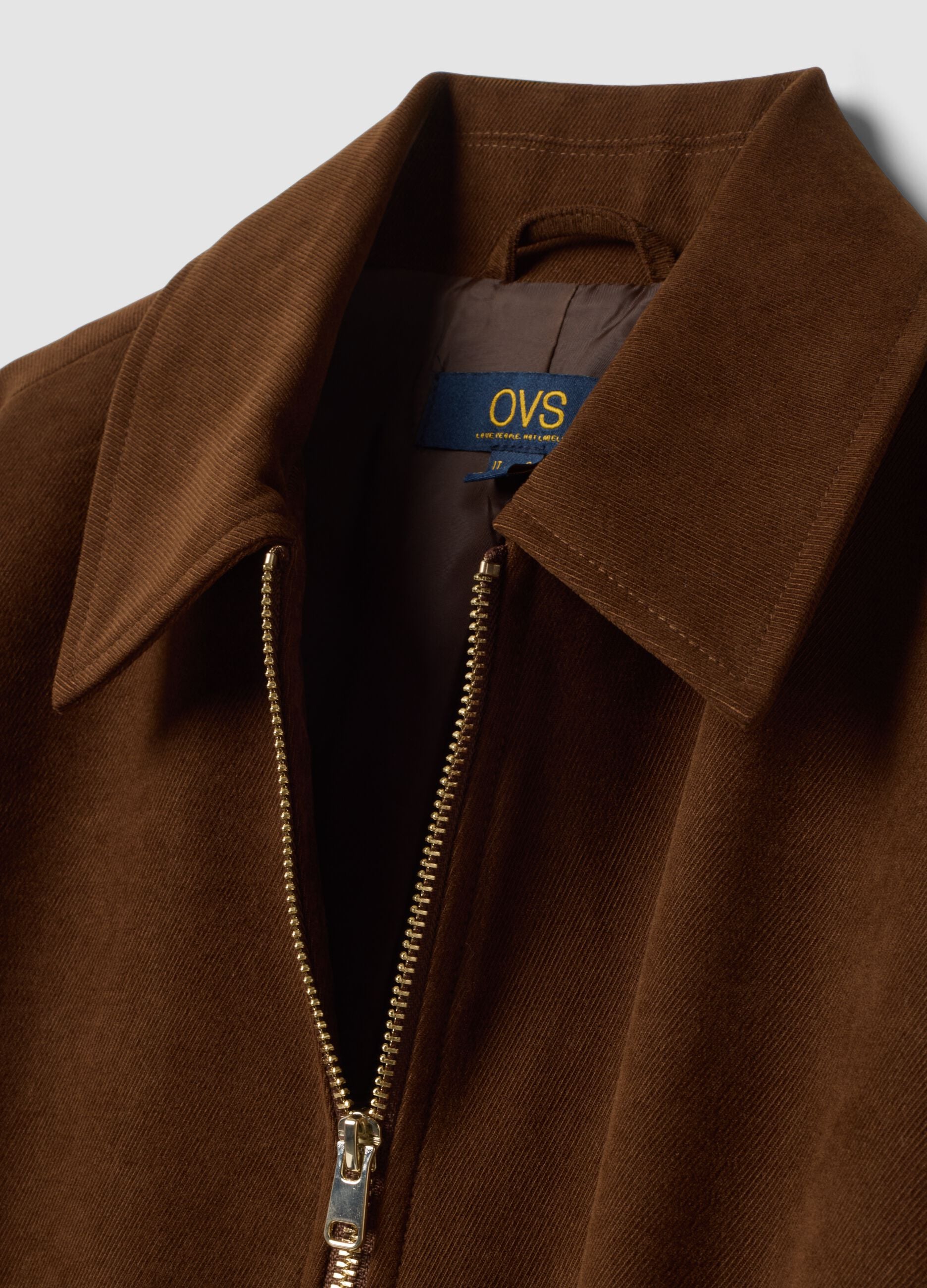 Brauner Stretch-Blazer mit Reissverschluss, Oversize-Fit
