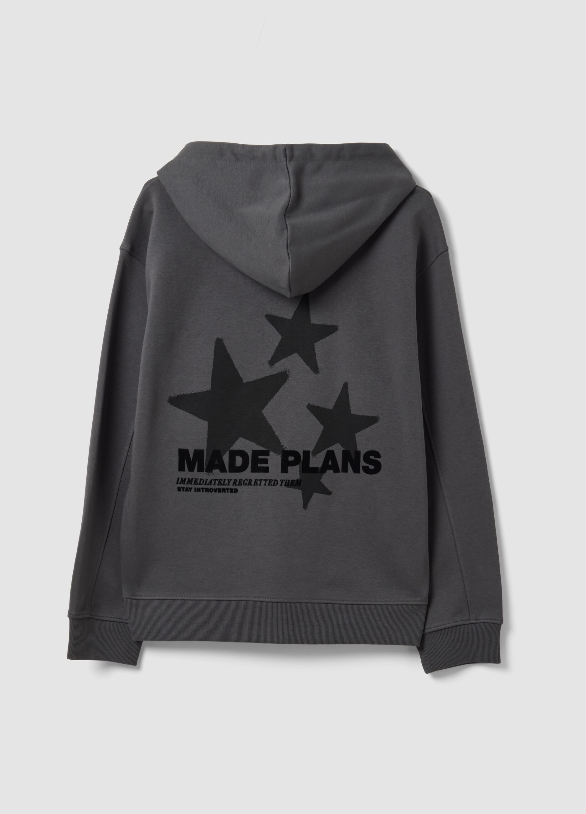 Grauer Hoodie aus Baumwollmix mit Kapuze und relaxed-fit Schriftzug