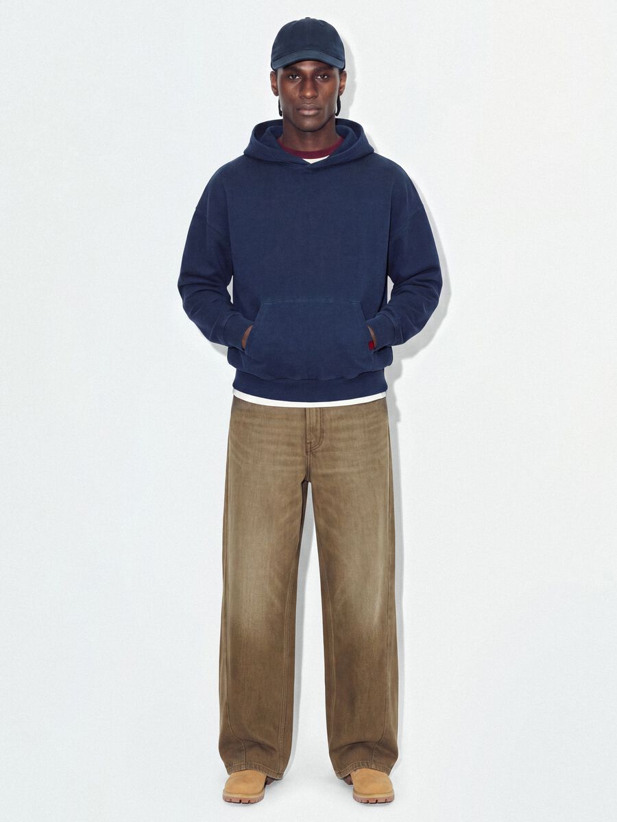 Felpa blu in puro cotone con cappuccio over fit_2