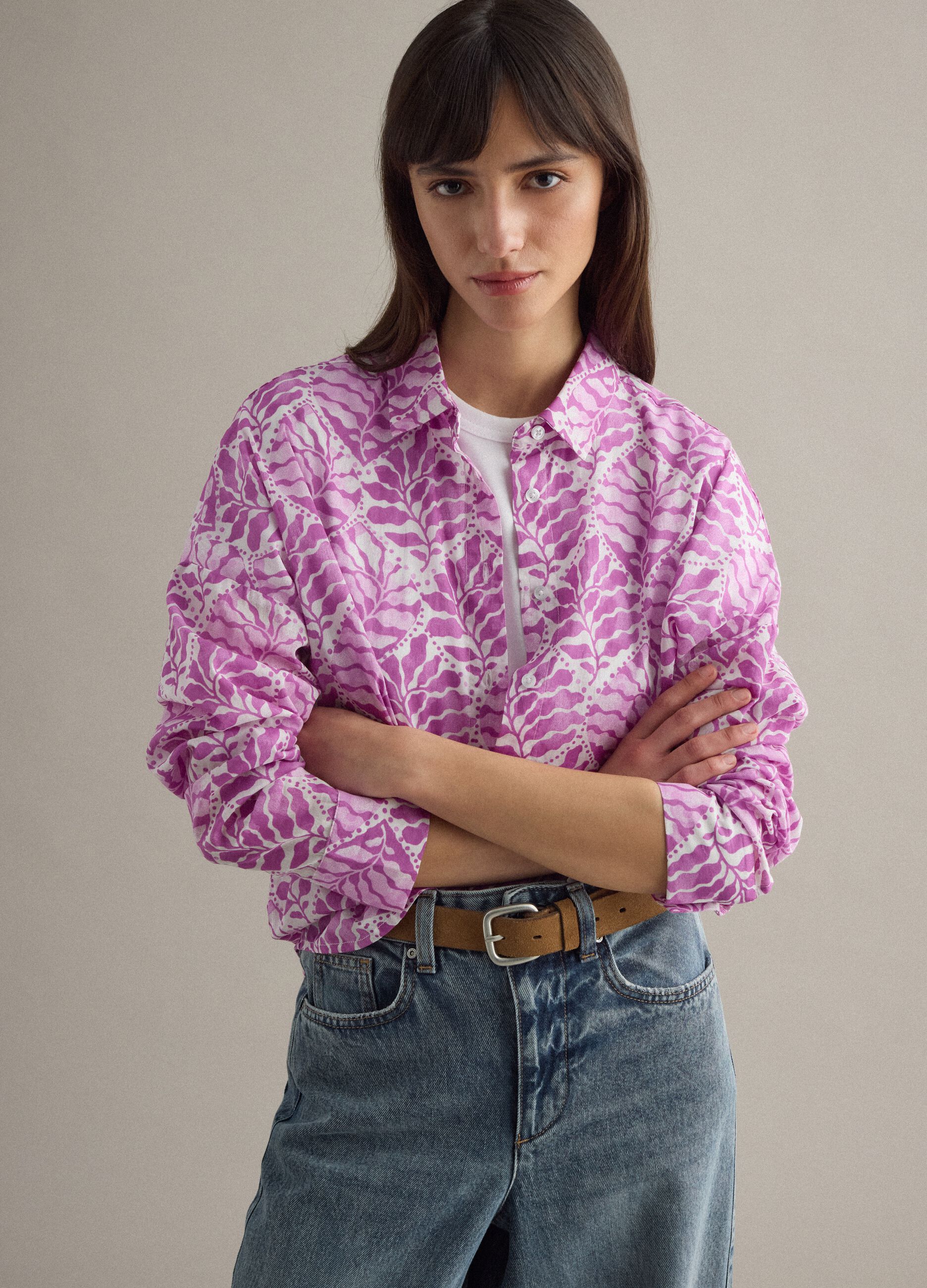 Regular fit multicolour pure cotton shirt with floral pattern