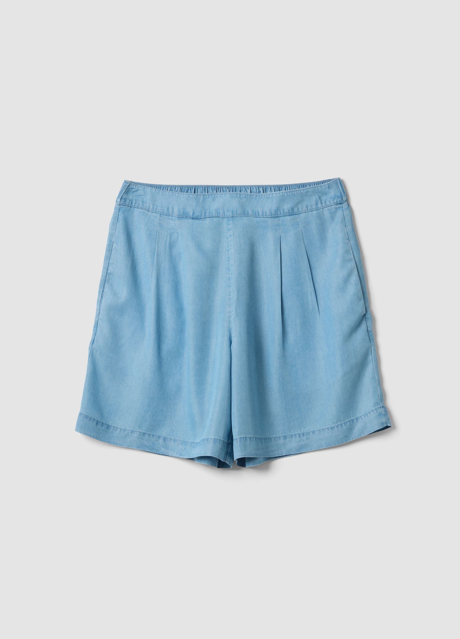 Shorts azzurri in puro lyocell con vita elasticizzata relaxed fit