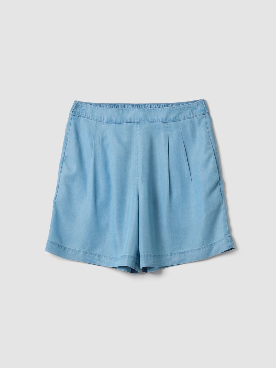 Shorts azzurri in puro lyocell con vita elasticizzata relaxed fit_0