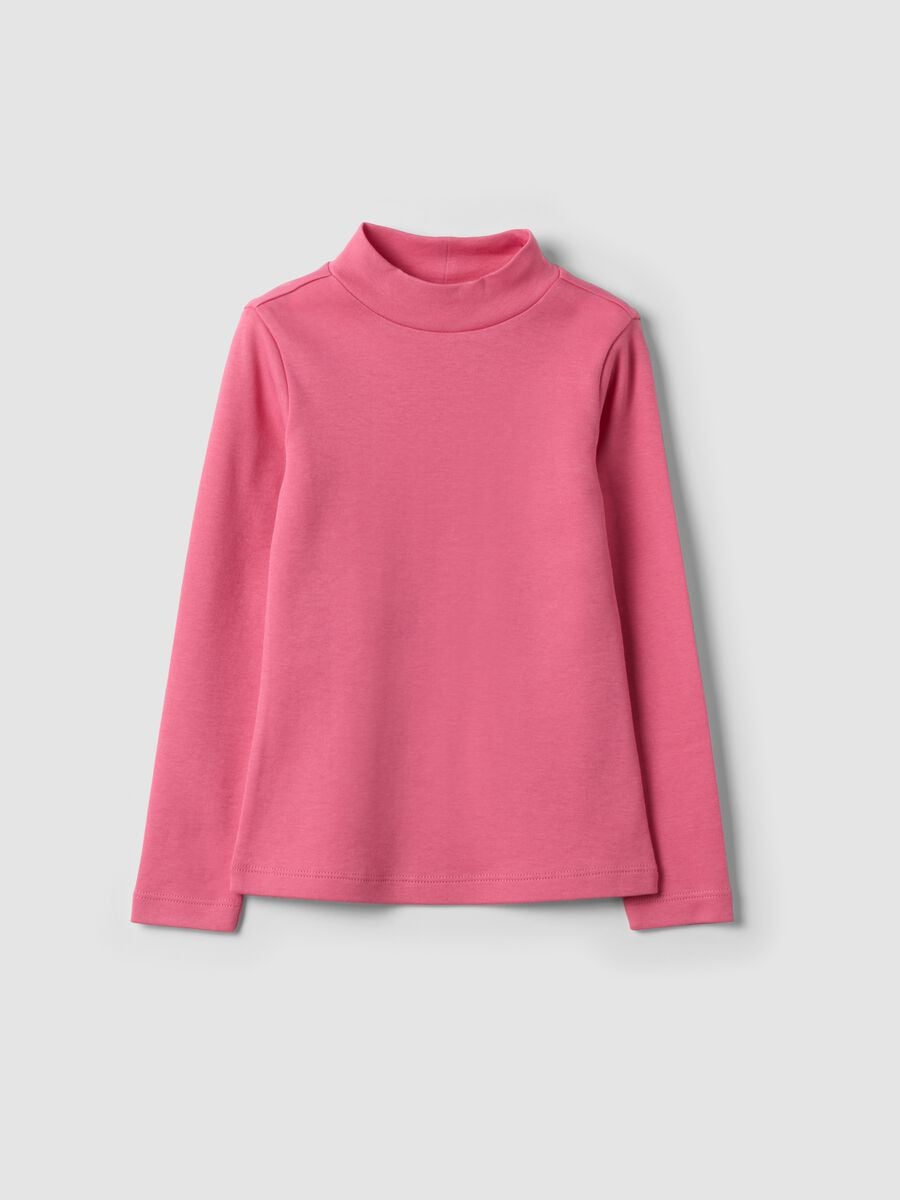 Rosa T-Shirt aus reiner Bio-Baumwolle mit Stehkragen_0