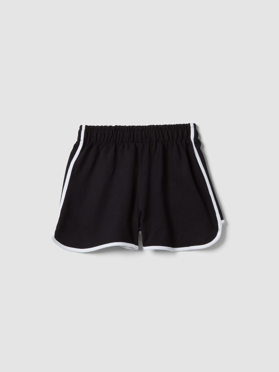 Black cotton-blend shorts with elasticated waist_4