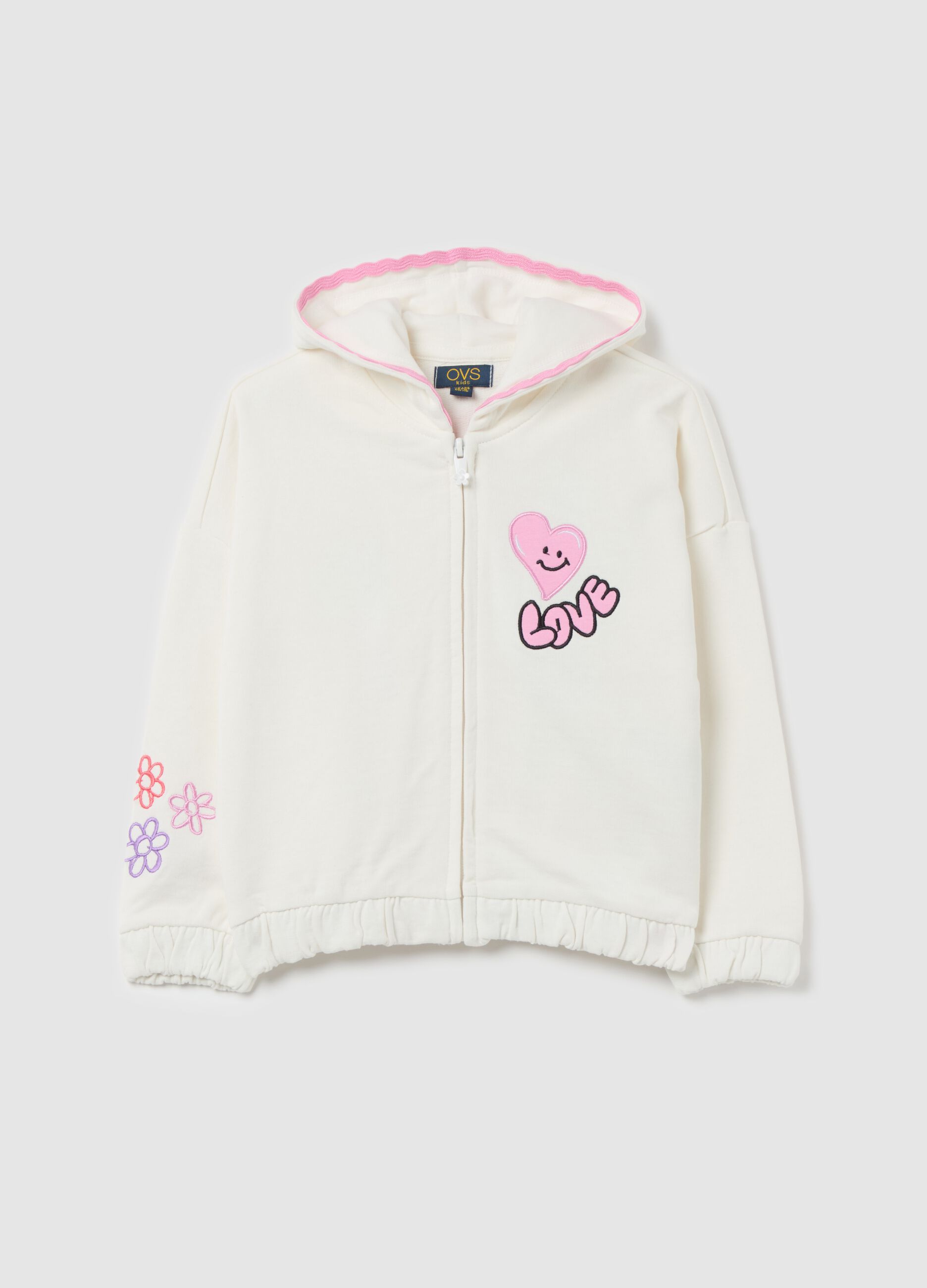 Full-zip sweatshirt with hood and "Girl Power" print