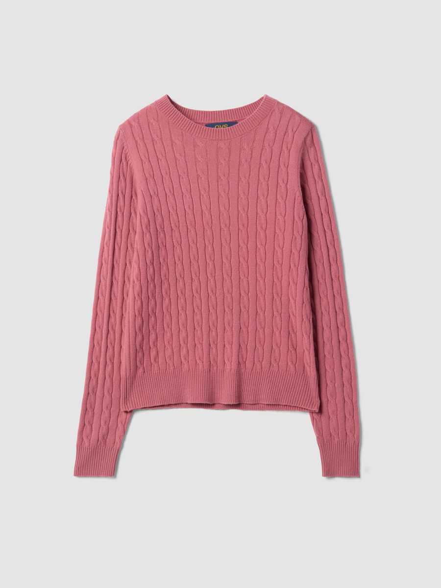 Pink cable-knit crew-neck jumper, regular fit_4