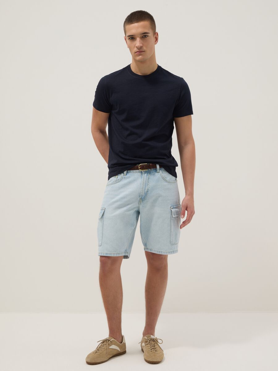 Short sleeve pure cotton blue regular fit T-shirt_2