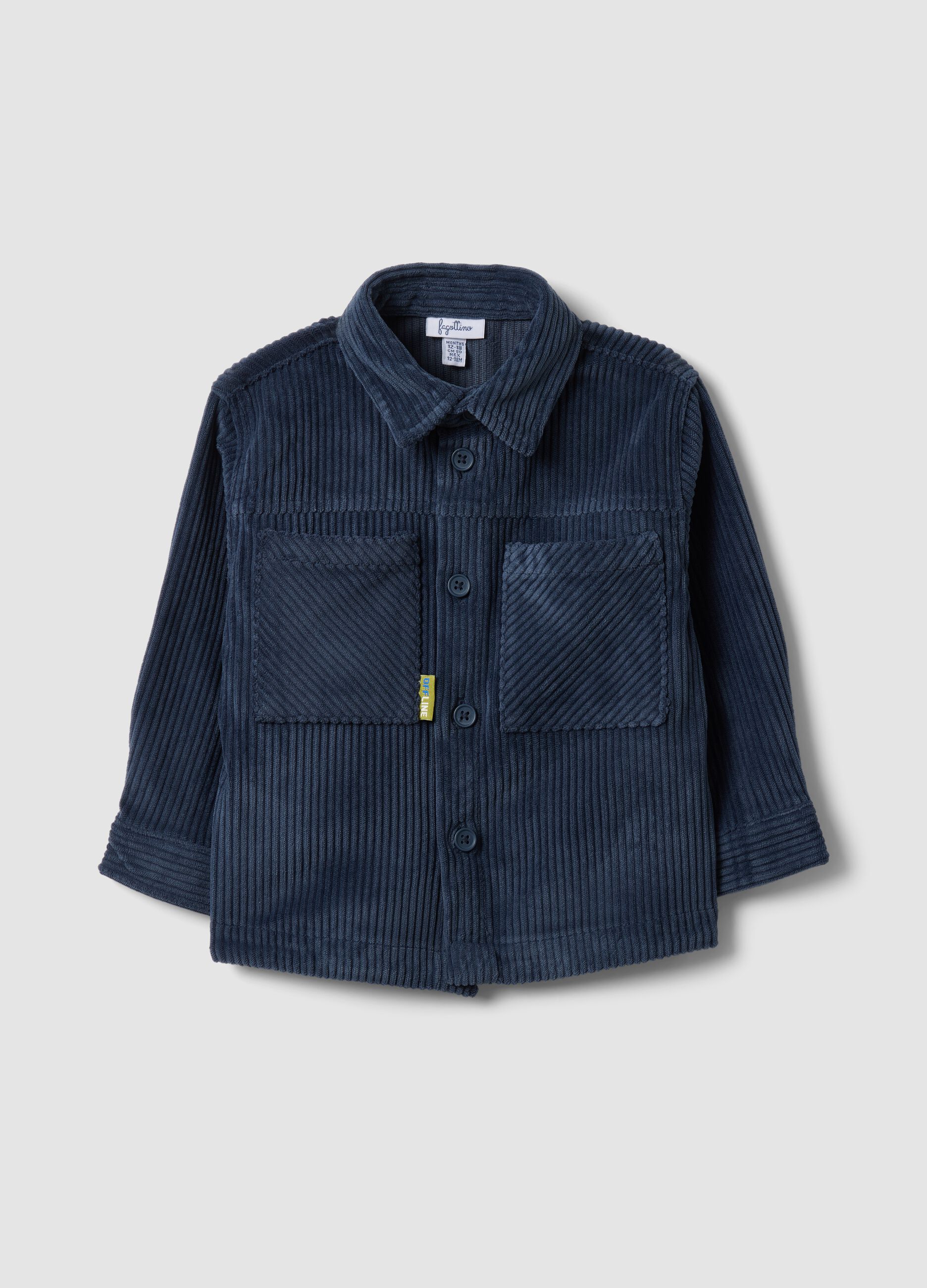 Blue ribbed shacket with buttons and classic collar