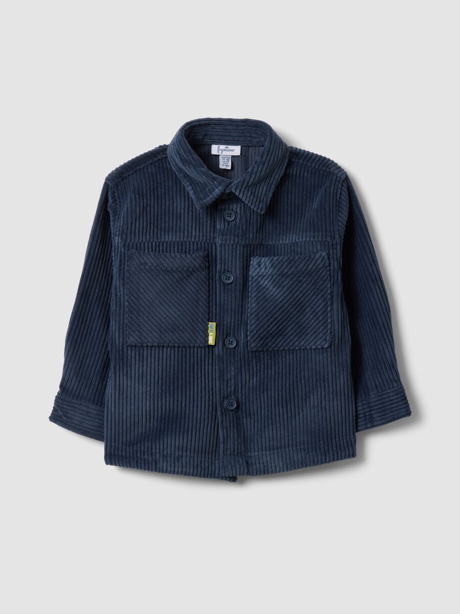 Blue ribbed shacket with buttons and classic collar_0