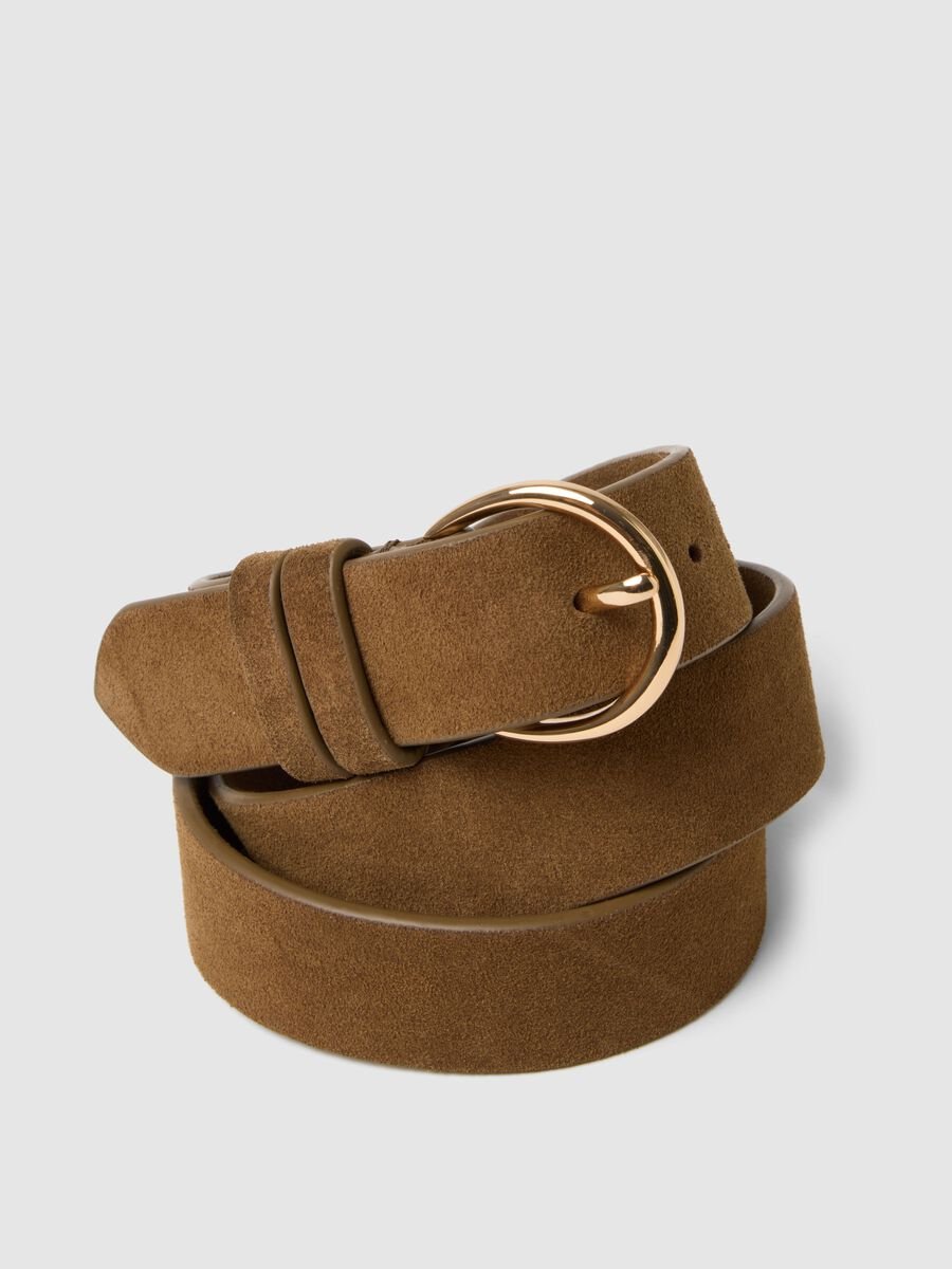 Brown genuine leather belt with golden buckle_2