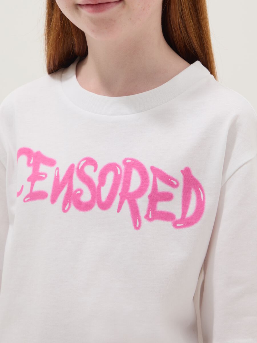 Girl's white oversized fit pure cotton t-shirt with writing_2