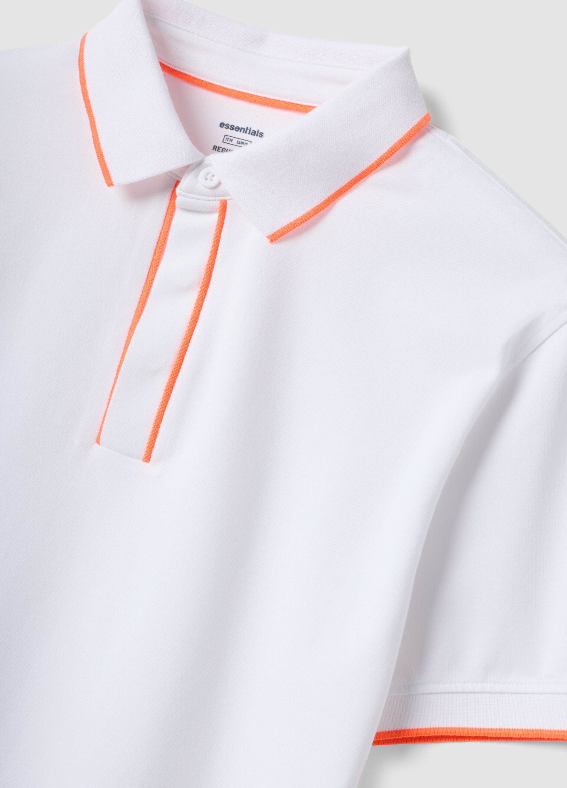 White stretch cotton polo shirt with contrast trims
